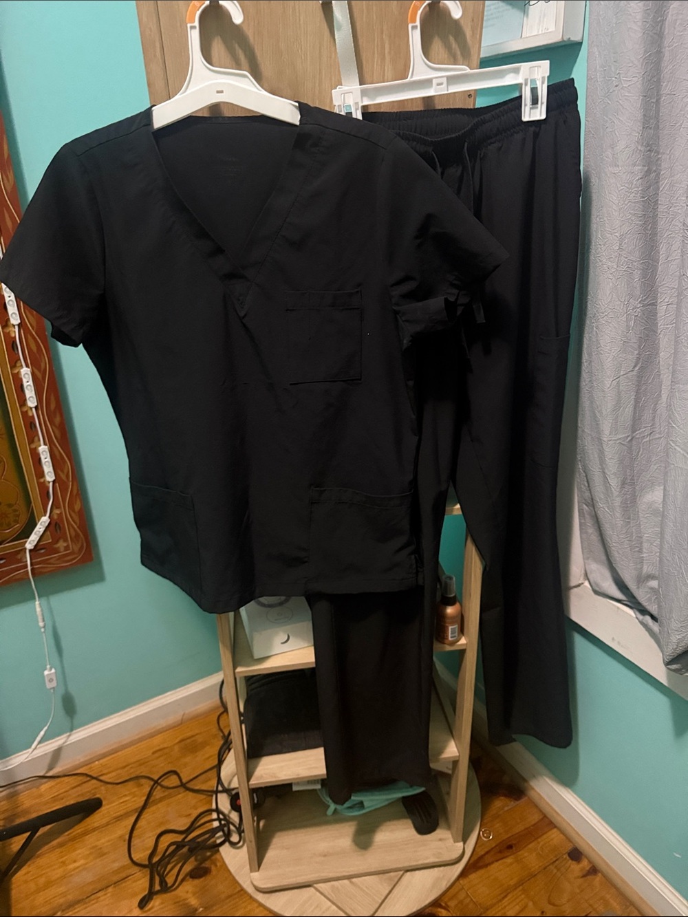 Black Women's Scrub Top & Pants Set